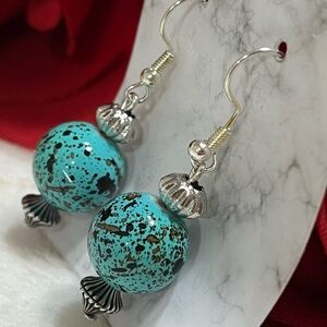 NEW Blue Pottery-glaze Ceramic Bead Dangle Earrings on French-wires